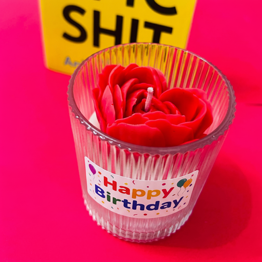 Blooming Rose Heart Glass Candle