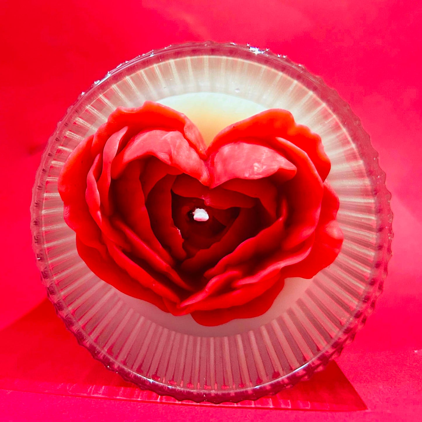 Blooming Rose Heart Glass Candle