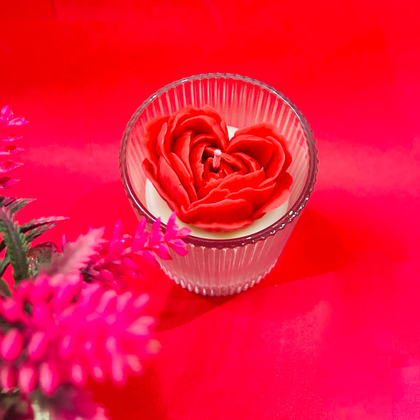 Blooming Rose Heart Glass Candle
