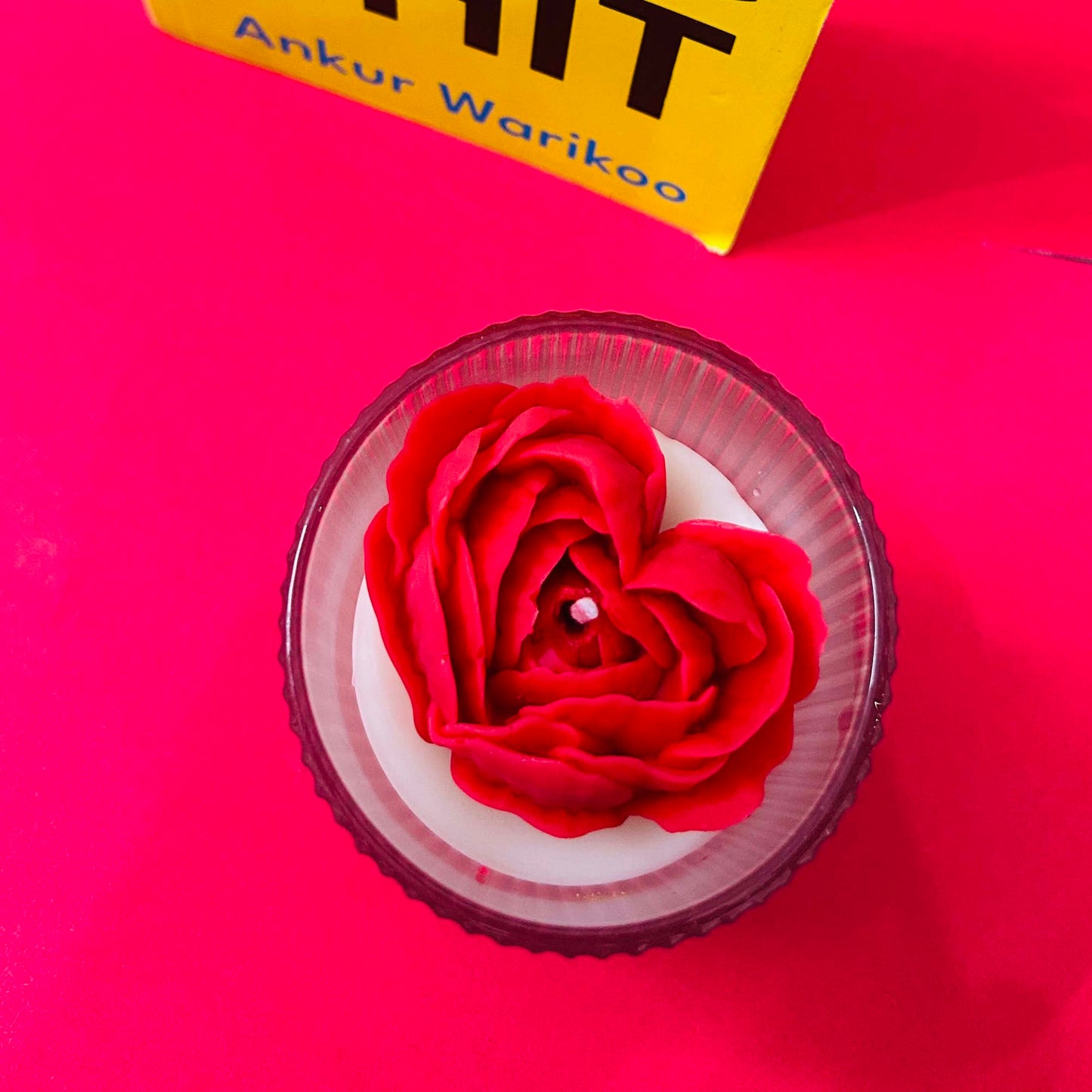 Blooming Rose Heart Glass Candle